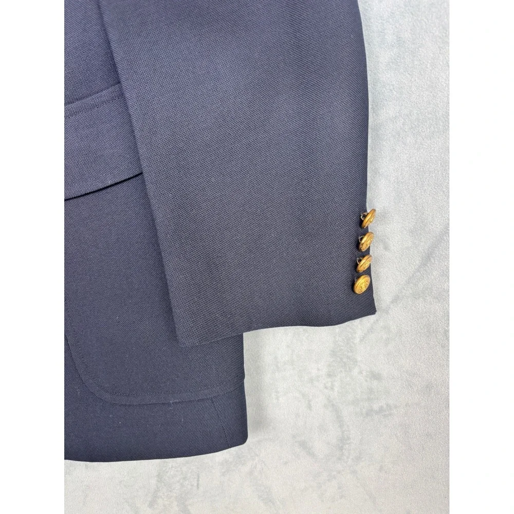 Chaps Ralph Lauren Mens Navy Blue 42R Blazer Gold Crest Buttons Hopsack Jacket
